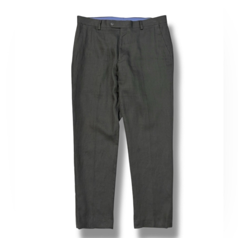 TOMMY HILFIGER Olive Green Linen Flat Front Dress Pants 36x32